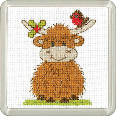 Highland Robin & Holly Coaster - Christmas Cross Stitch Kit
