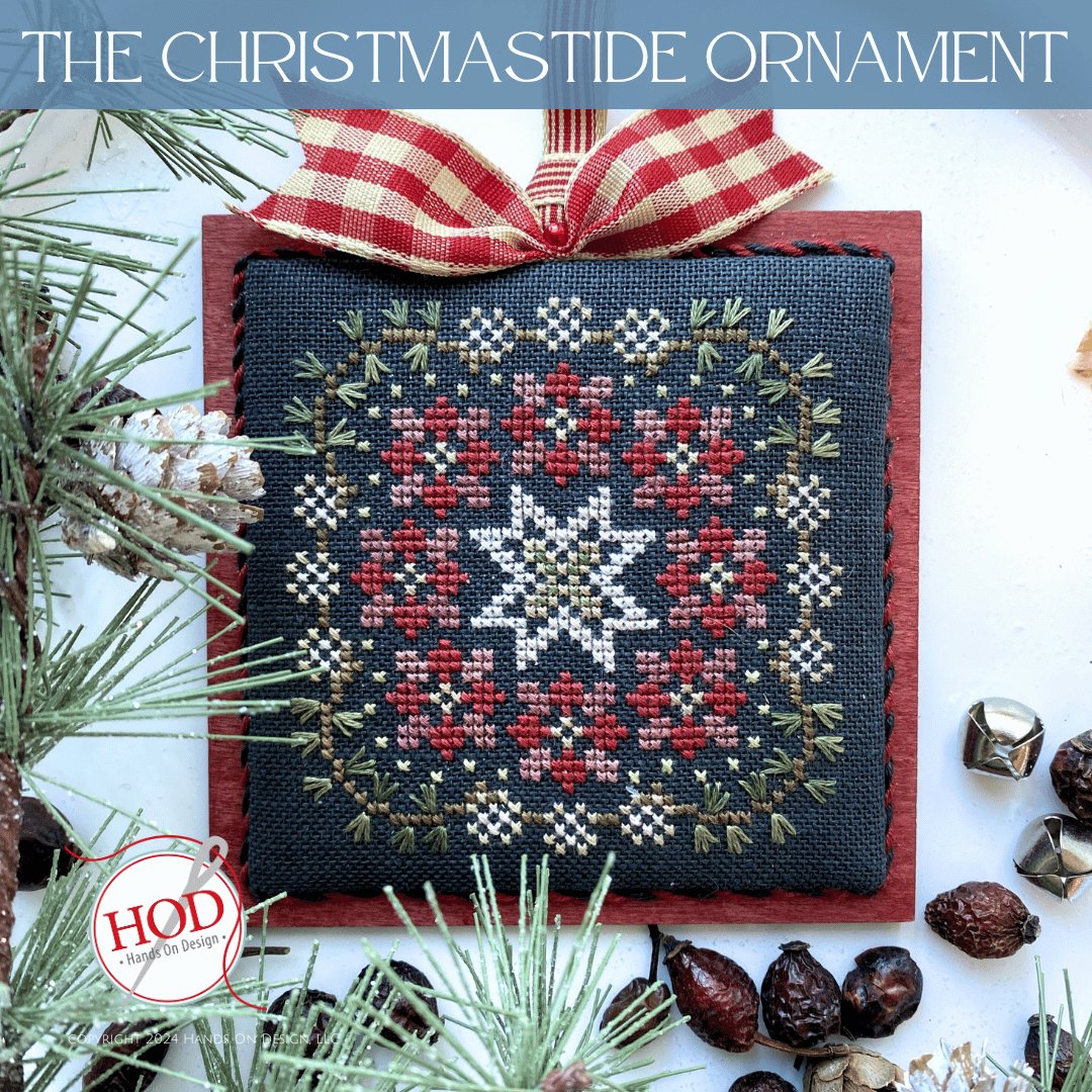 The Christmastide Sampler - Christmas Cross Stitch Pattern, different perspective #1, zoomed in. Select this picture to zoom back out.