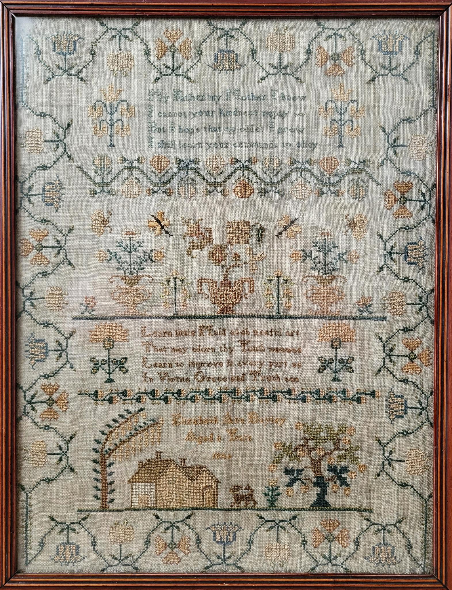 Golden Sampler Reproduction - Cross Stitch Pattern, zoomed in. Select this picture to zoom back out.