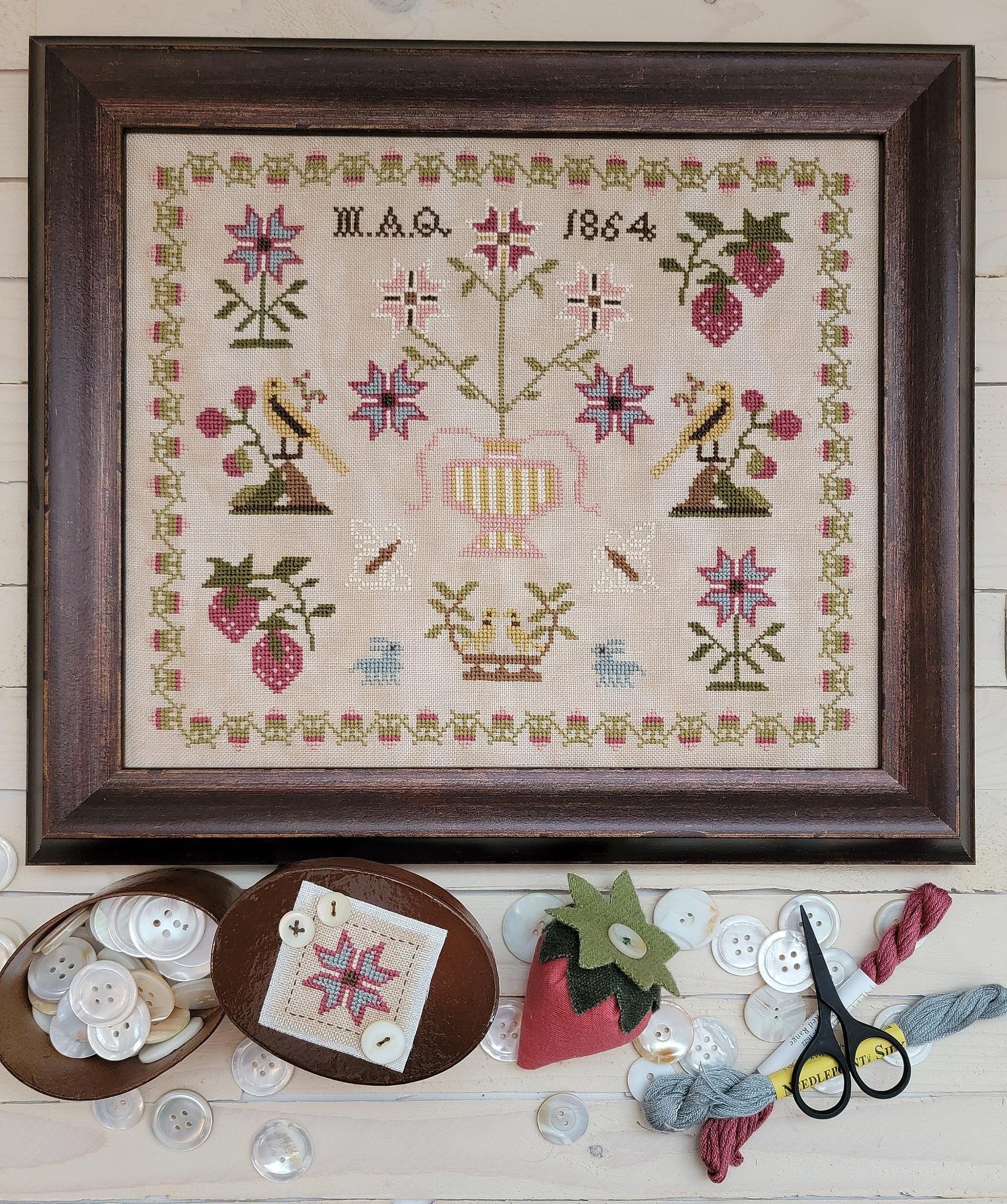 Strawberry Sampler Fragment - Cross Stitch Pattern, zoomed in. Select this picture to zoom back out.