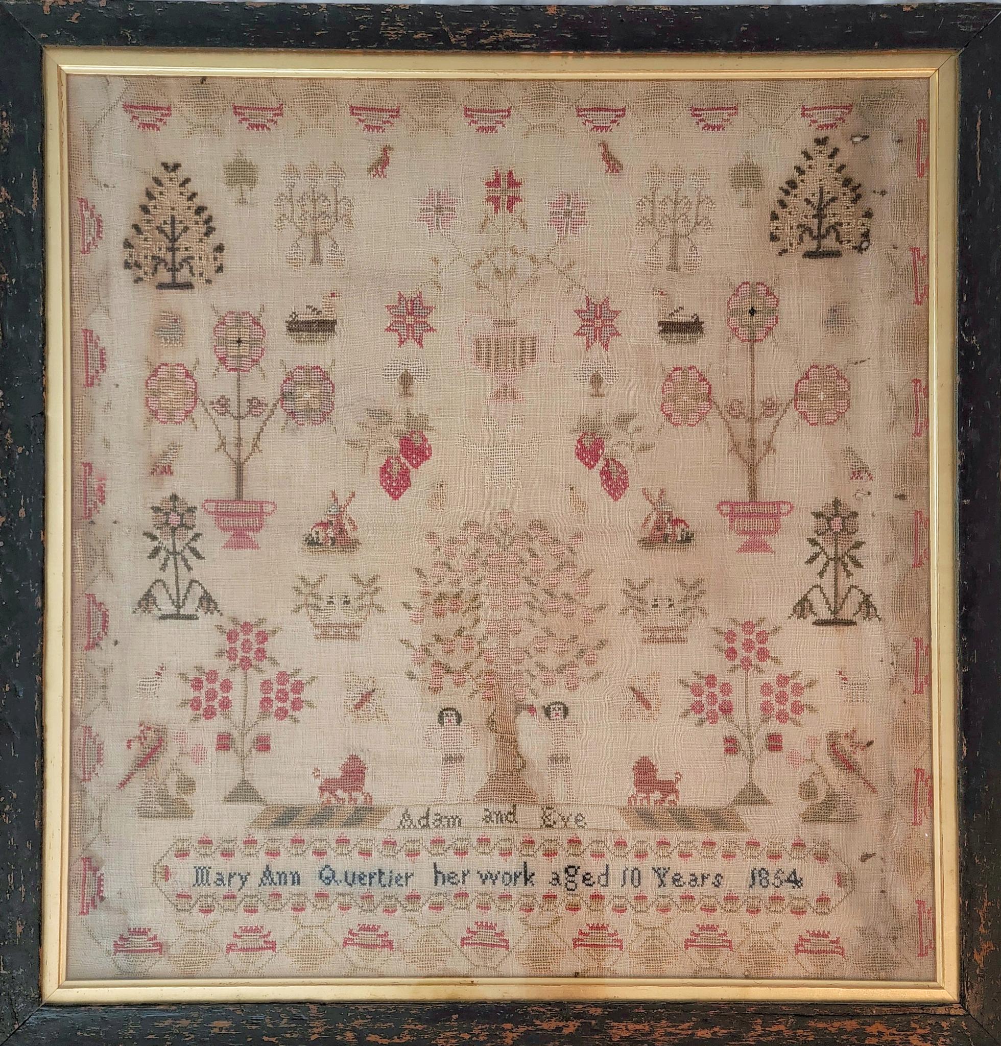 Strawberry Sampler Reproduction - Cross Stitch Pattern, zoomed in. Select this picture to zoom back out.