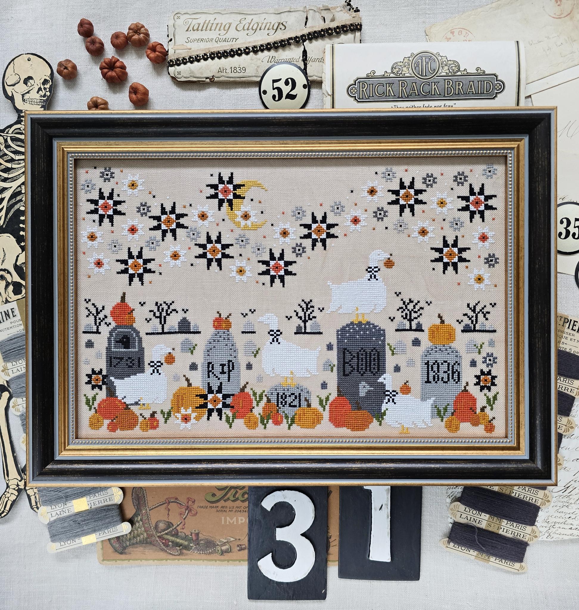 Ghoosts in the Graveyard - Cross Stitch Pattern, zoomed in. Select this picture to zoom back out.