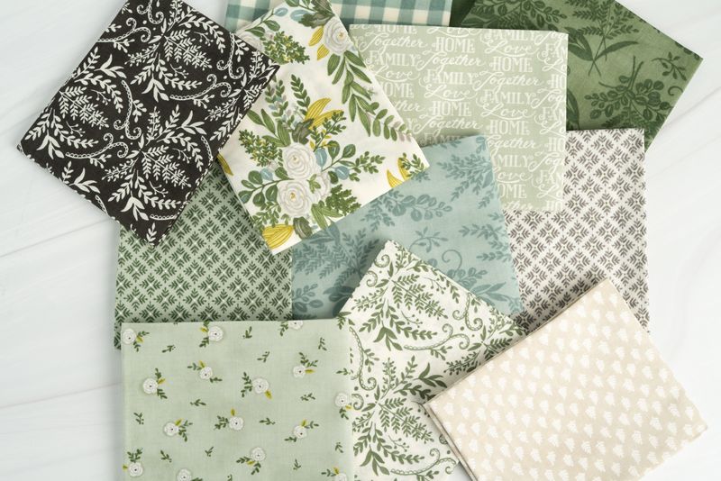 Happiness Blooms Eucalyptus - Monotone Ferns - Quilt Fabric