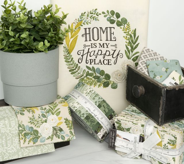 Happiness Blooms Eucalyptus - Monotone Ferns - Quilt Fabric