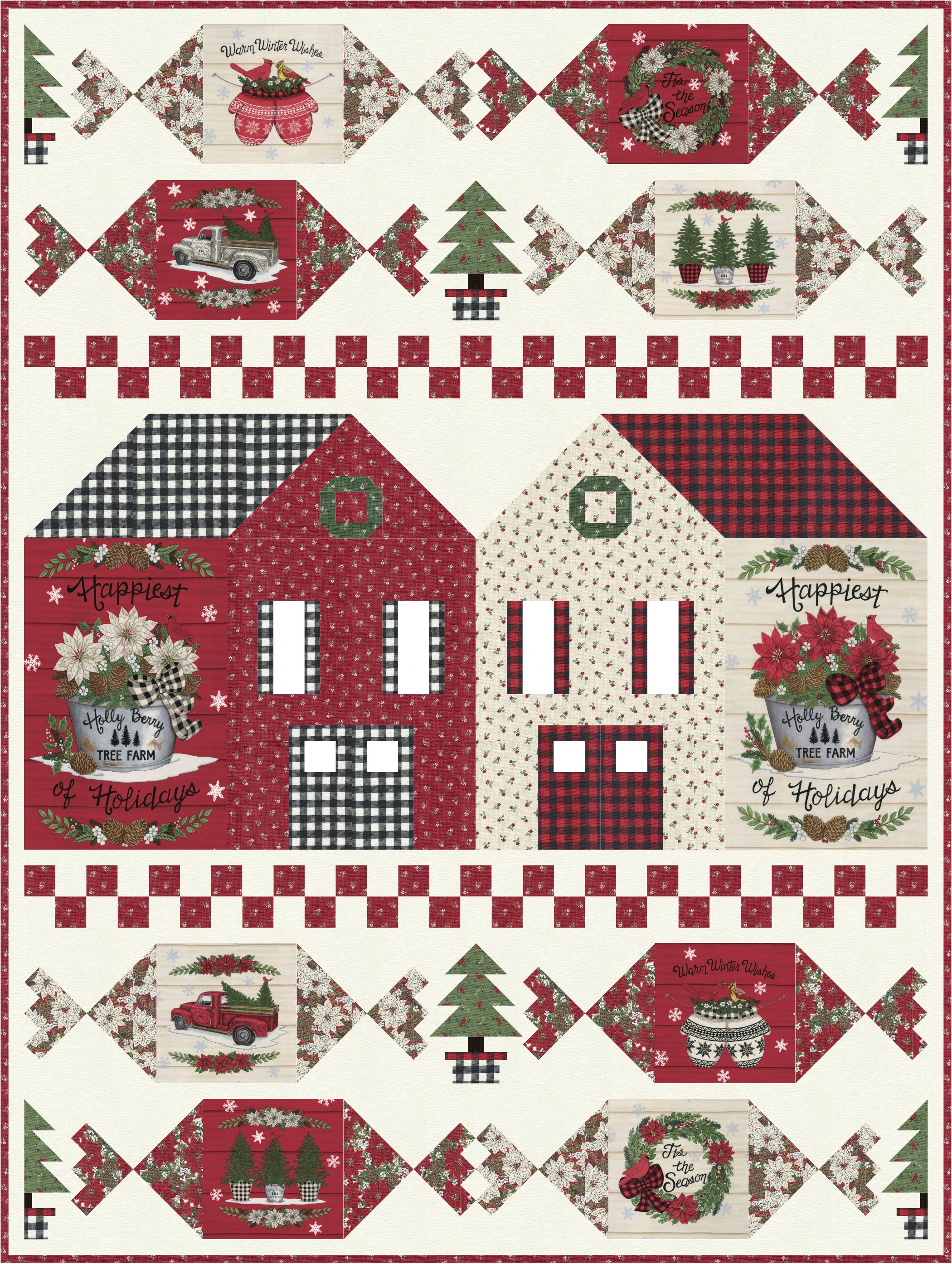 Holly Berry Tree Farm Green - Poinsettia - Quilt Fabric
