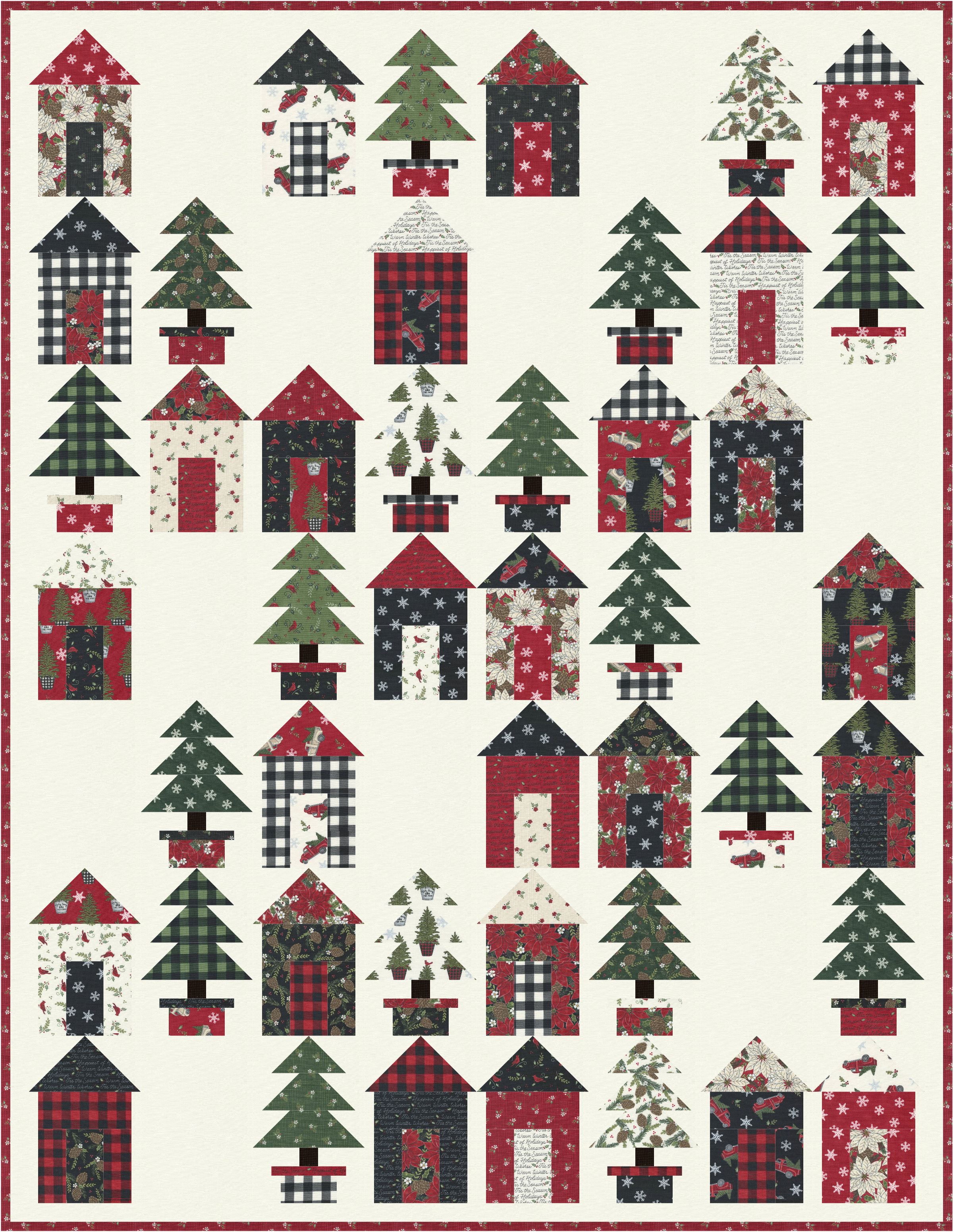 Holly Berry Tree Farm Green - Poinsettia - Quilt Fabric