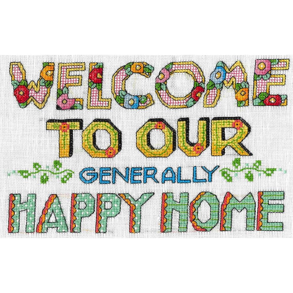 Our Happy Home (28 Count) - Cross Stitch Kit, different perspective #2, zoomed in. Select this picture to zoom back out.