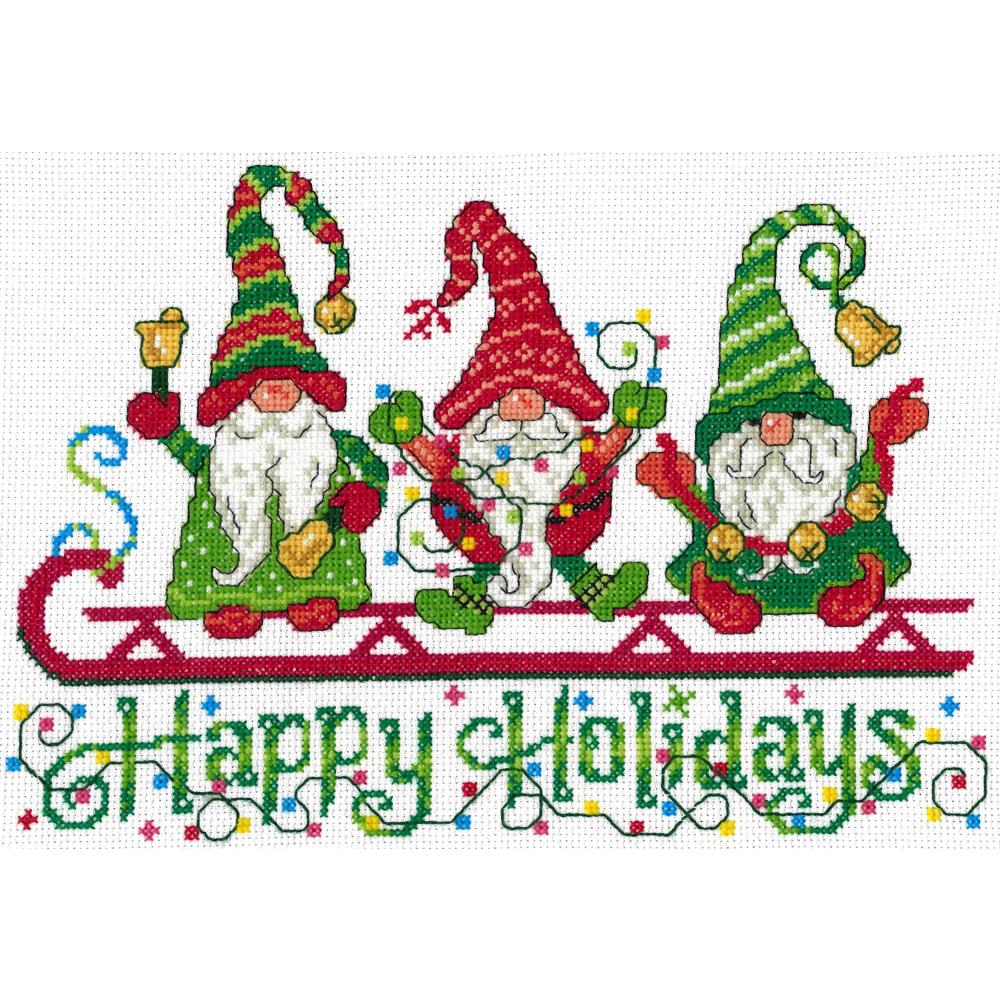 Happy Holiday Gnomes (14 Count) - Cross Stitch Kit