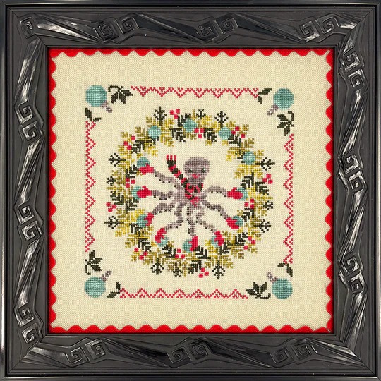 Ollie Builds a Wreath - Christmas Cross Stitch Pattern