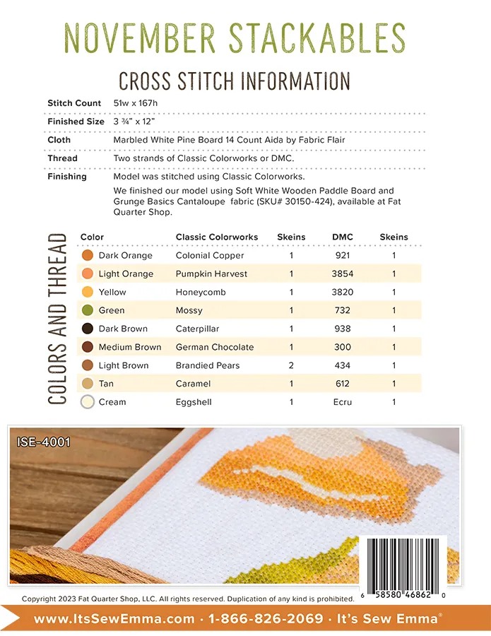 Stackables November - Thanksgiving Cross Stitch Pattern, different perspective #1, zoomed in. Select this picture to zoom back out.