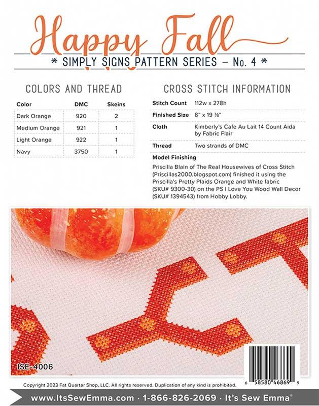Happy Fall Simply Signs - Cross Stitch Pattern
