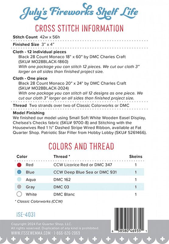 July's Fireworks- Shelf Life - Cross Stitch Pattern