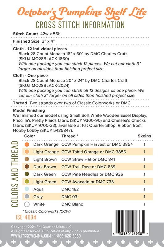 Shelf Life October's Pumpkins - Cross Stitch Pattern