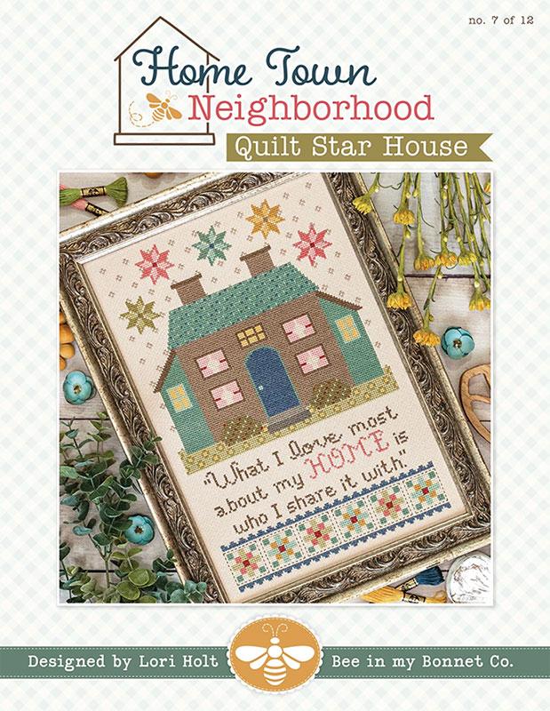Home Town Neighborhood Quilt Star House - Cross Stitch, zoomed in. Select this picture to zoom back out.