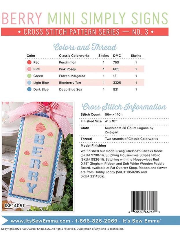 Berry Mini Simply Signs - Cross Stitch Pattern