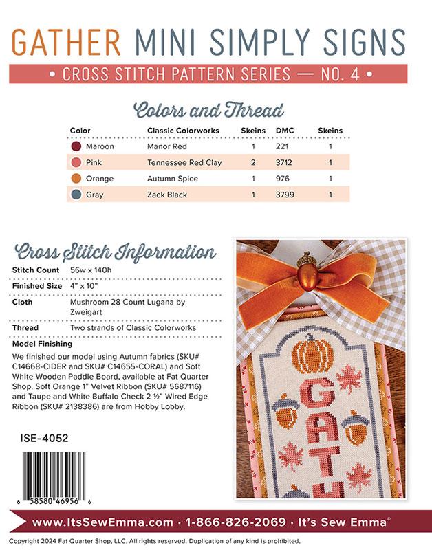 Gather Mini Simply Signs - Cross Stitch Pattern