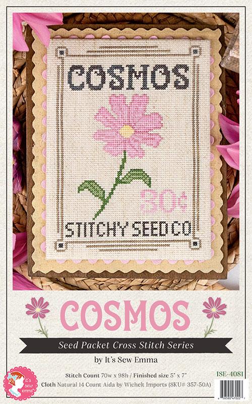 Cosmos Seed Packet - Cross Stitch Pattern, zoomed in. Select this picture to zoom back out.