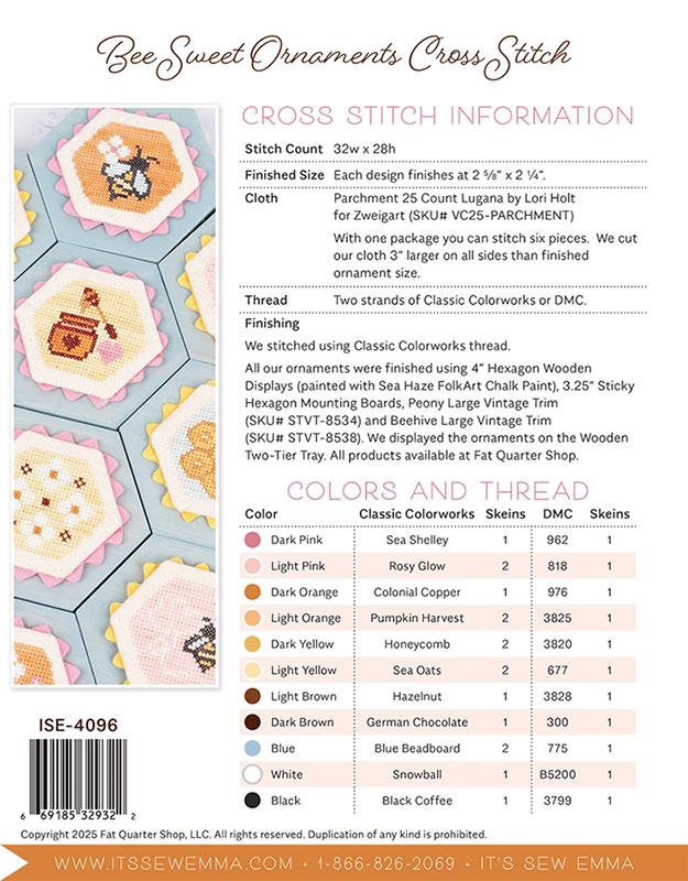 Bee Sweet Ornaments - Cross Stitch Pattern, different perspective #1, zoomed in. Select this picture to zoom back out.