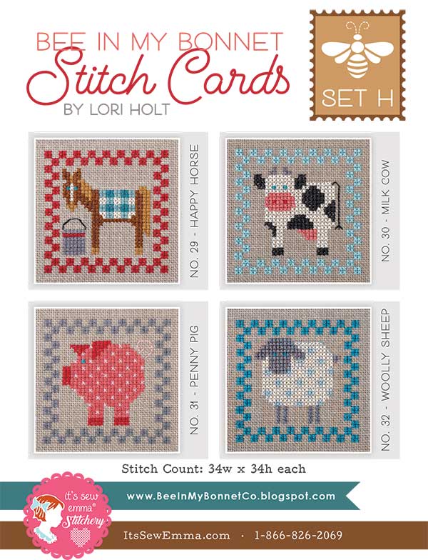 Bee In My Bonnet Stitch Cards H - Cross Stitch Pattern