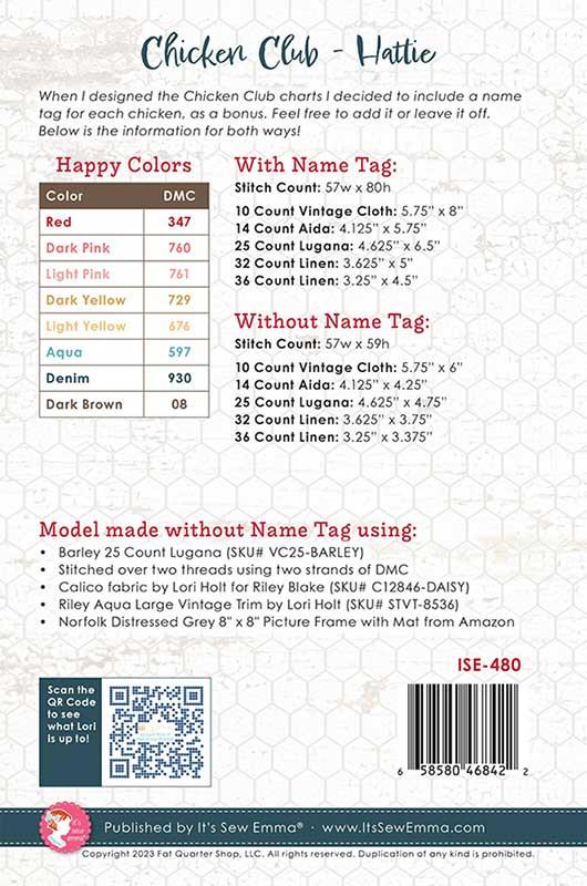 Chicken Club #3 - Hattie - Cross Stitch Pattern