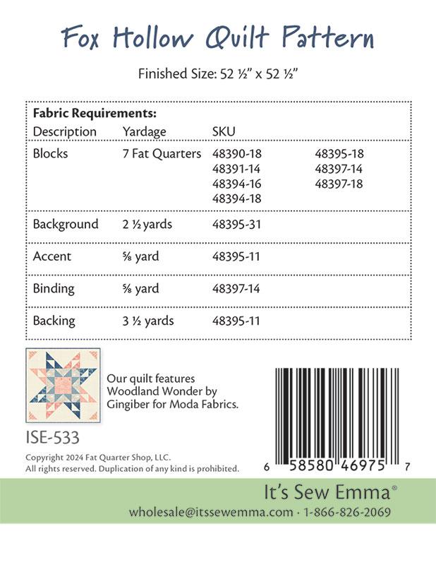 Fox Hollow - Quilt Pattern