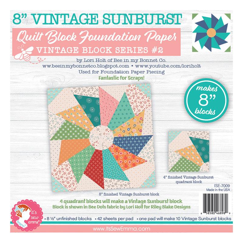 8" Vintage Sunburst Quilt Block Foundation Paper Piecing
