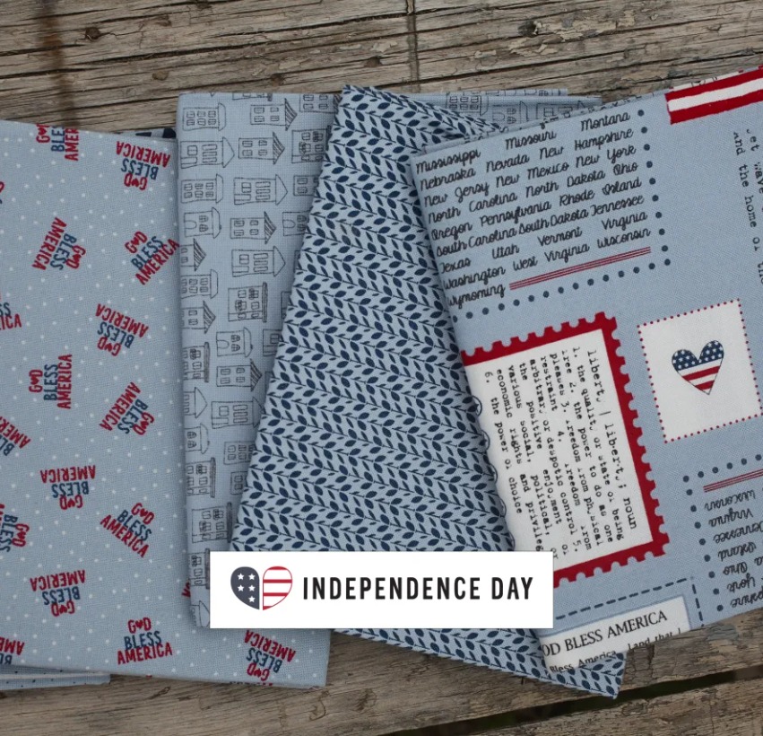Independence Day Text Indigo - Patriotic Quilt Fabric