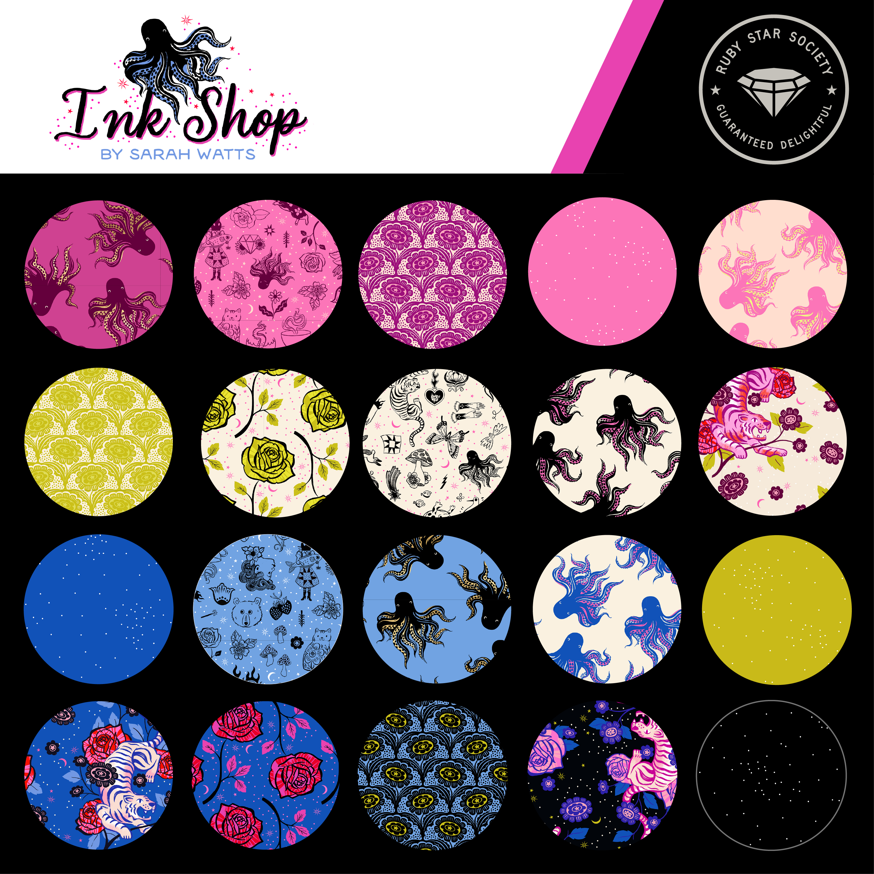 Ink Shop Dots Blue Ribbon - Quilt Fabric, different perspective #1, zoomed in. Select this picture to zoom back out.