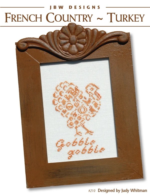 French Country Turkey - Thanksgiving Cross Stitch Pattern, zoomed in. Select this picture to zoom back out.