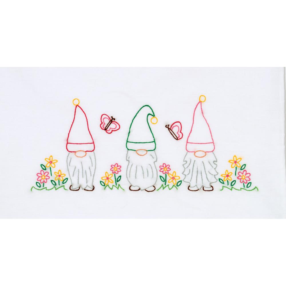 Gnomes - Stamped Pillowcases w/ White Perle Edge