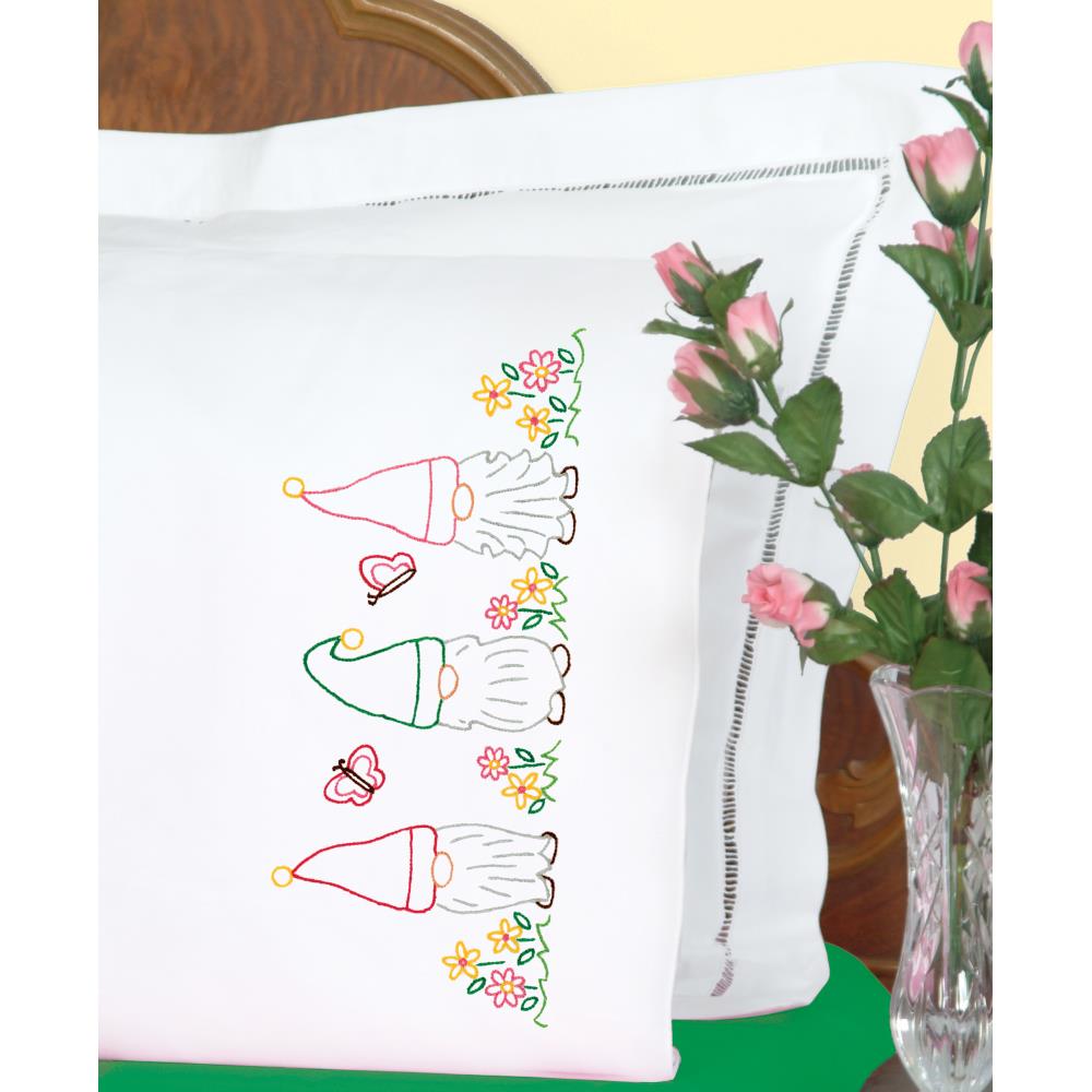 Gnomes - Stamped Pillowcases w/ White Perle Edge