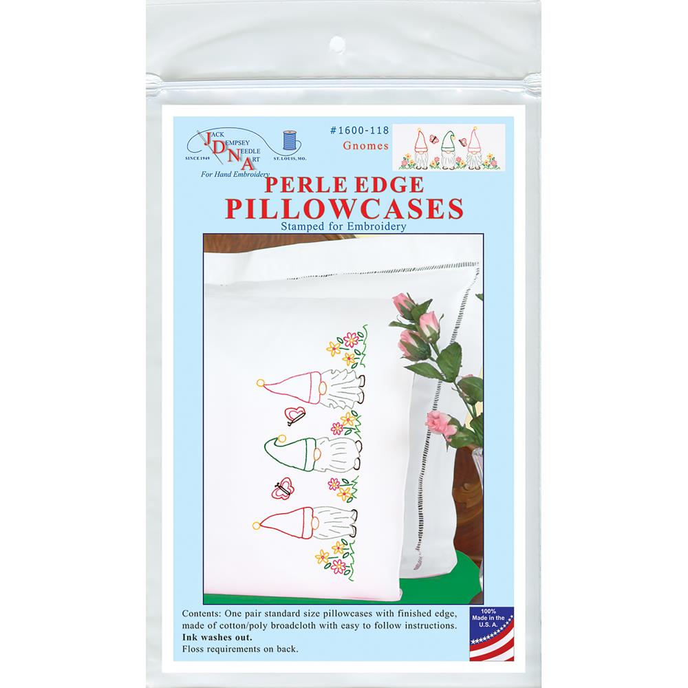 Gnomes - Stamped Pillowcases w/ White Perle Edge