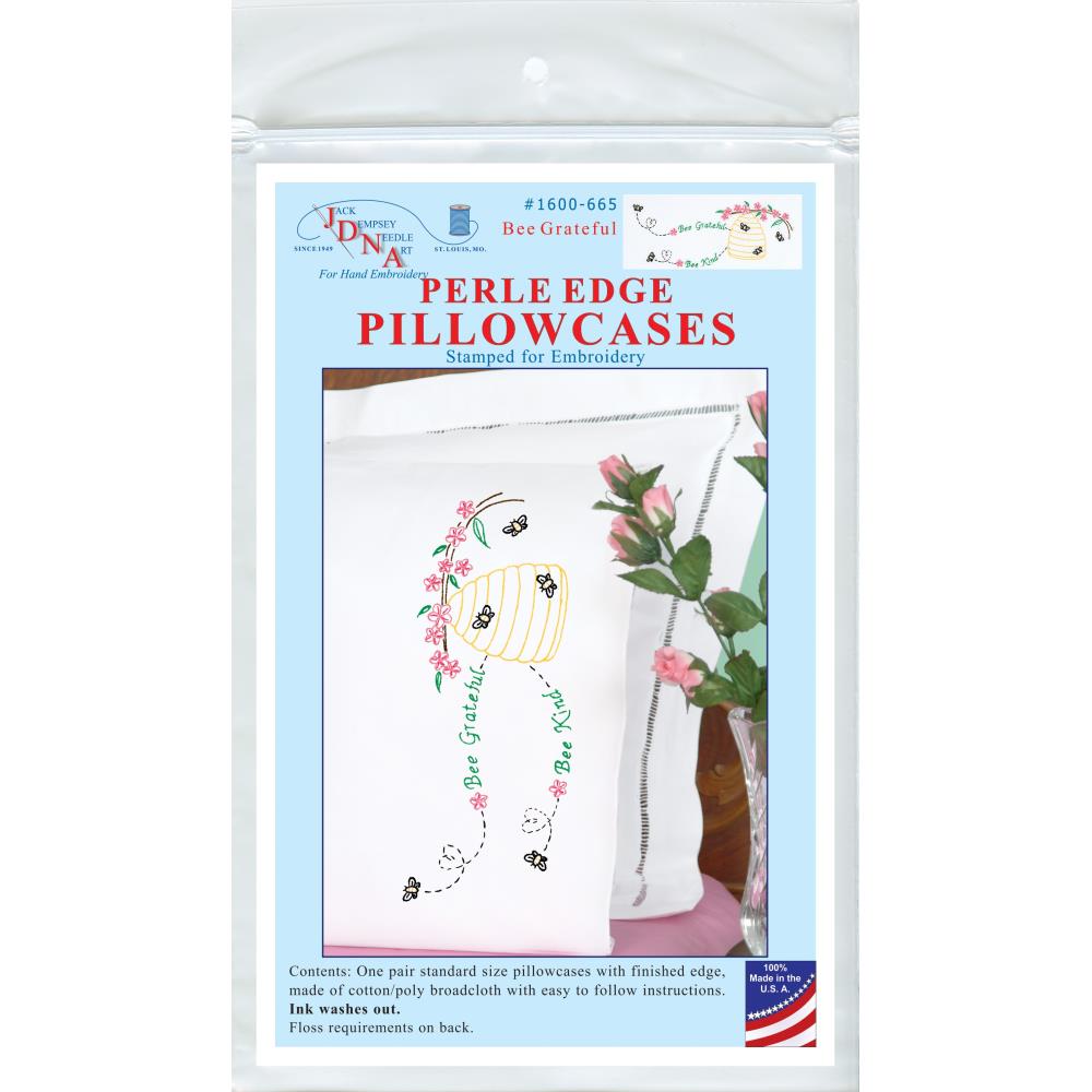 Bee Grateful Perle Edge Pillowcases - Embroidery Kit