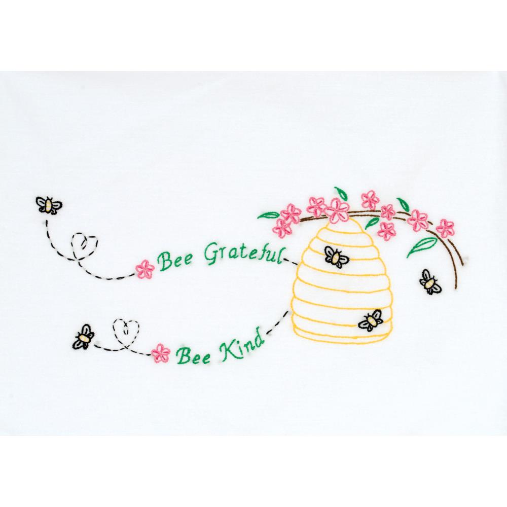 Bee Grateful Perle Edge Pillowcases - Embroidery Kit