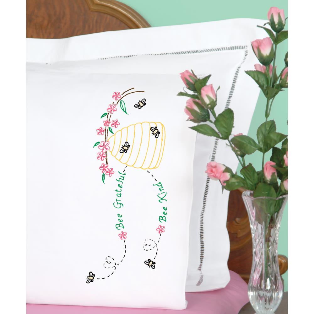 Bee Grateful Perle Edge Pillowcases - Embroidery Kit