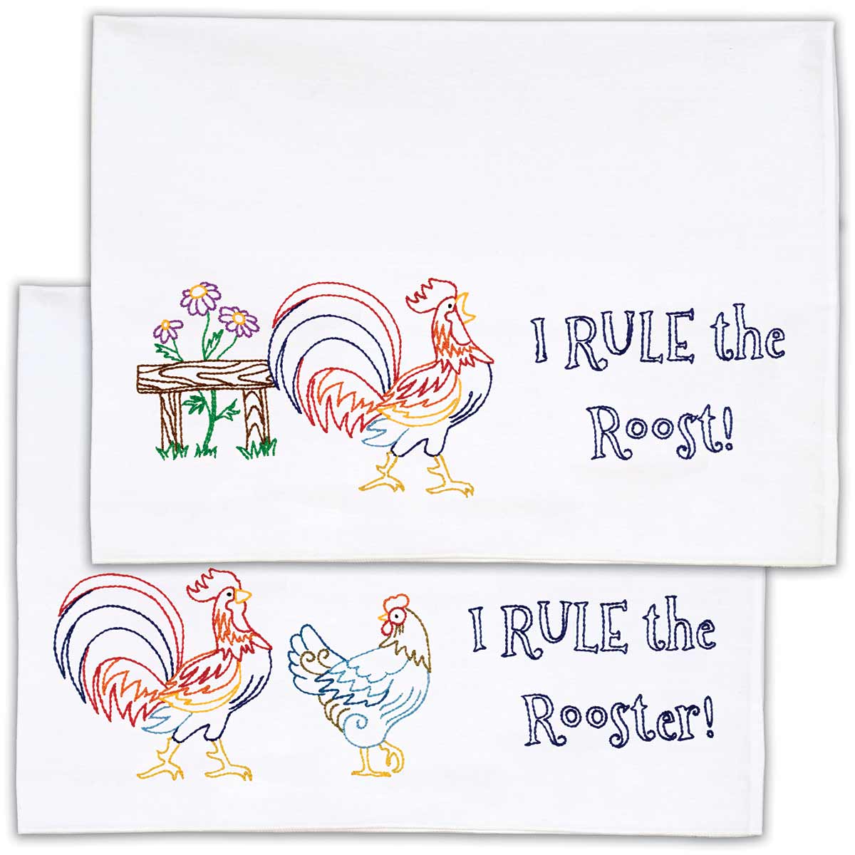 Rule The Rooster Pillowcases - Embroidery Kit