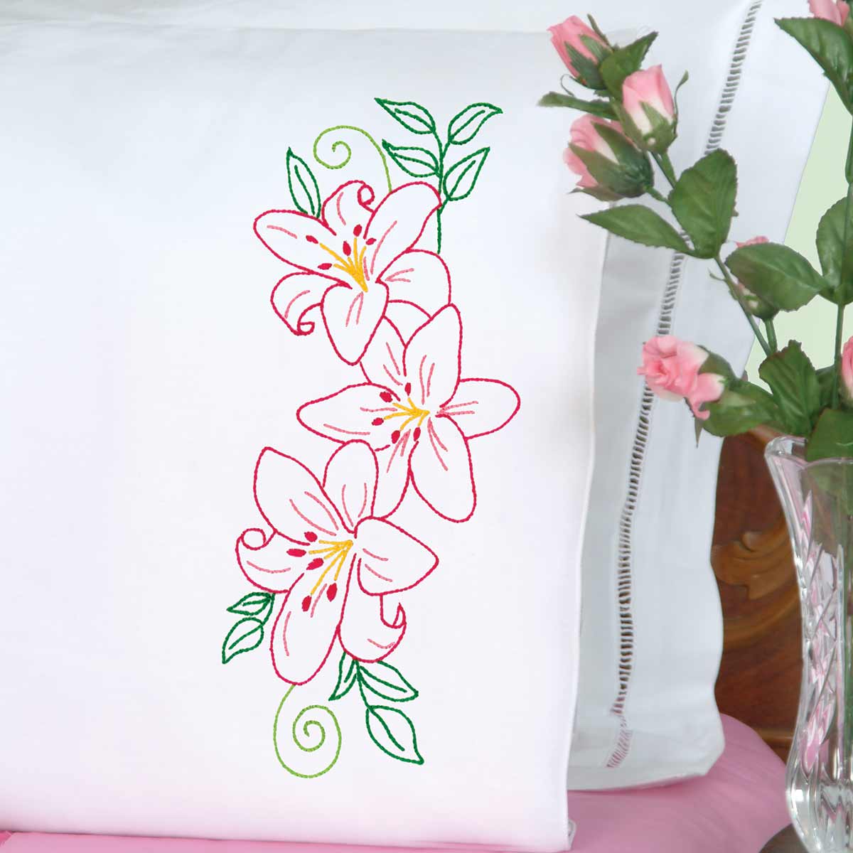 Lillies Pillowcases - Embroidery Kit