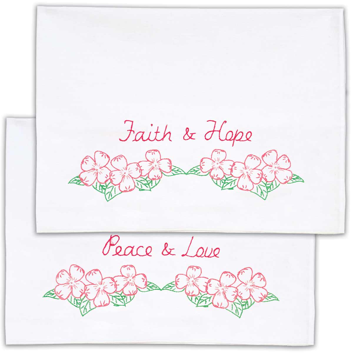 Faith, Hope, Peace & Love Pillowcases - Embroidery Kit