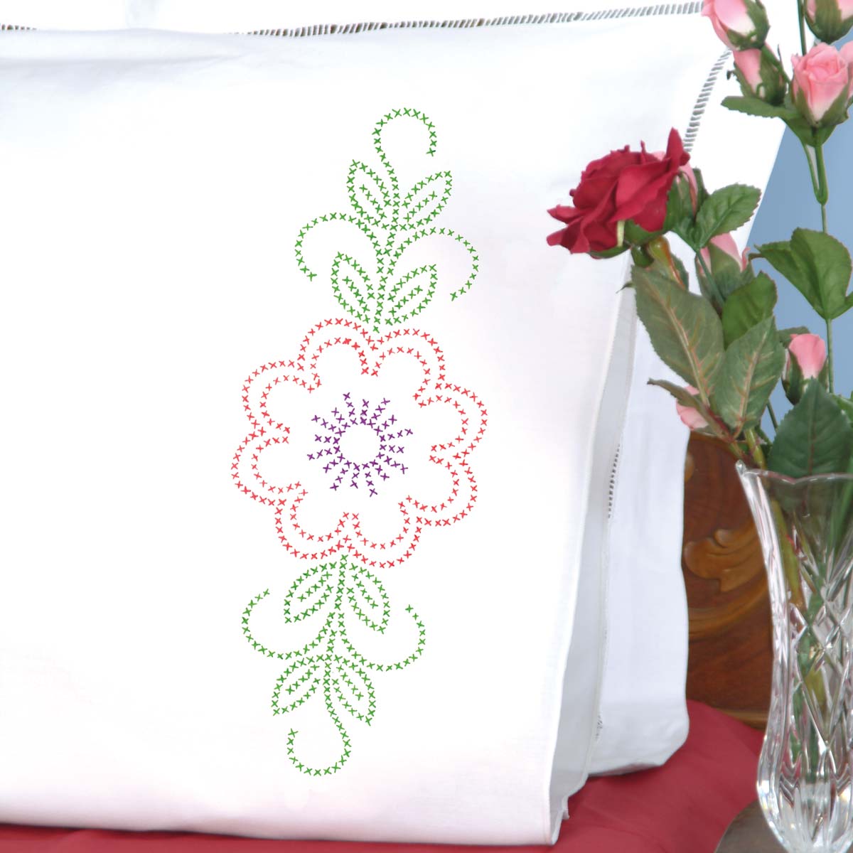 Cross-Stitch Floral Design - Pillowcase - Cross Stitch Kit