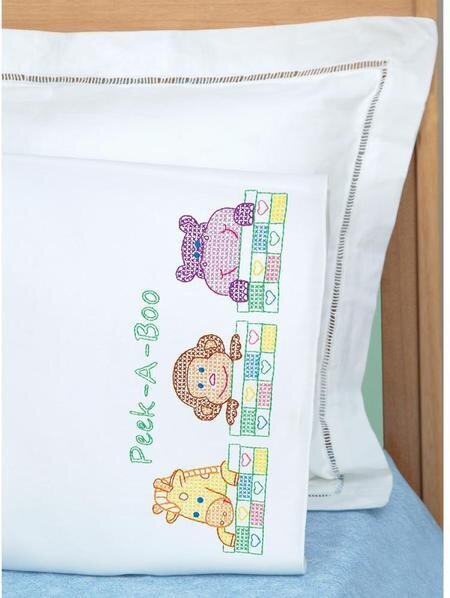 Peek A Boo Children's Pillowcase Stamped Cross Stitch Kit