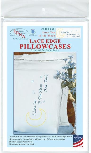 Love You to the Moon Lace Edge Pillowcases - Embroidery Kit