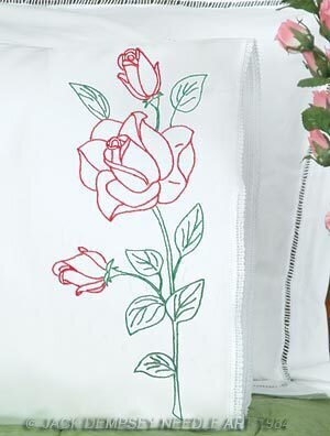 Long Stem Rose Lace Edge Pillowcases - Embroidery Kit