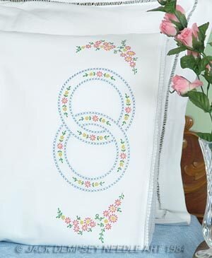 Wedding Rings Lace Edge Pillowcases - Embroidery Kit