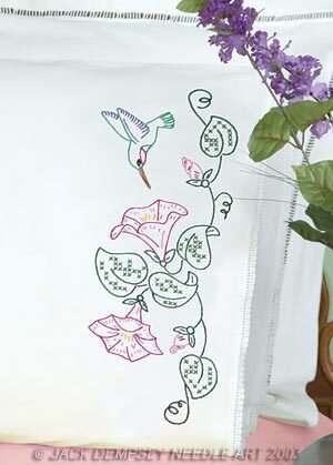 Hummingbird and Morning Glories Lace Edge Pillowcases