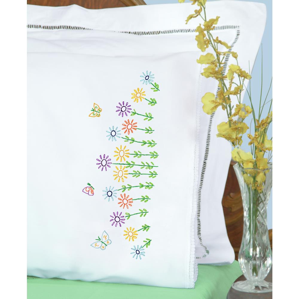 Field of Flowers Lace Edge Pillowcases - Embroidery Kit