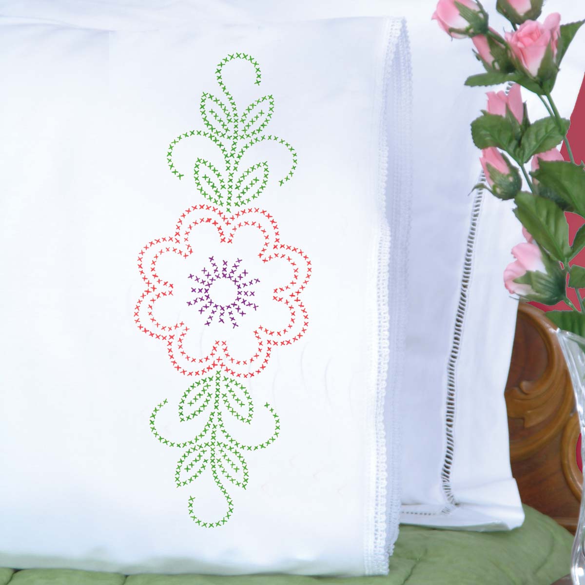 Cross-Stitch Floral Design - Pillowcase - Cross Stitch Kit