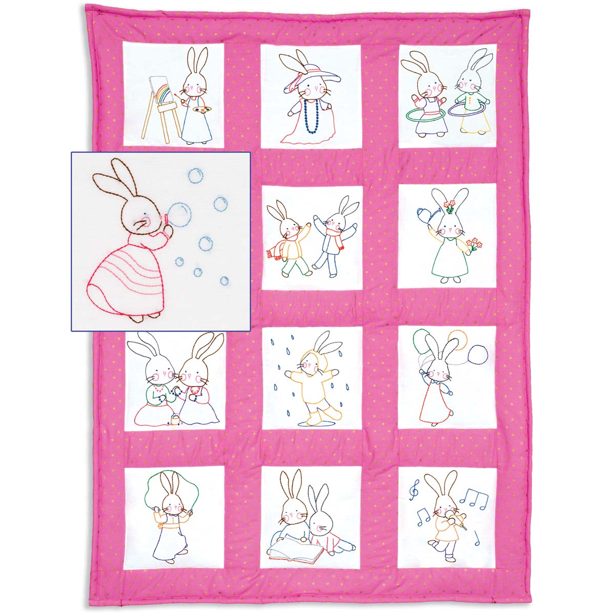 Bunnies - Nursery Quilt Block - Cross Stitch Kit