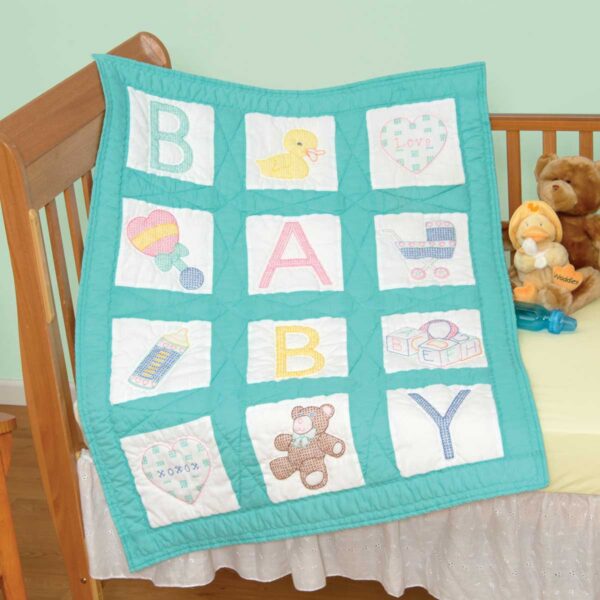 Baby Nursery Quilt Blocks - Embroidery Kit, different perspective #1, zoomed in. Select this picture to zoom back out.