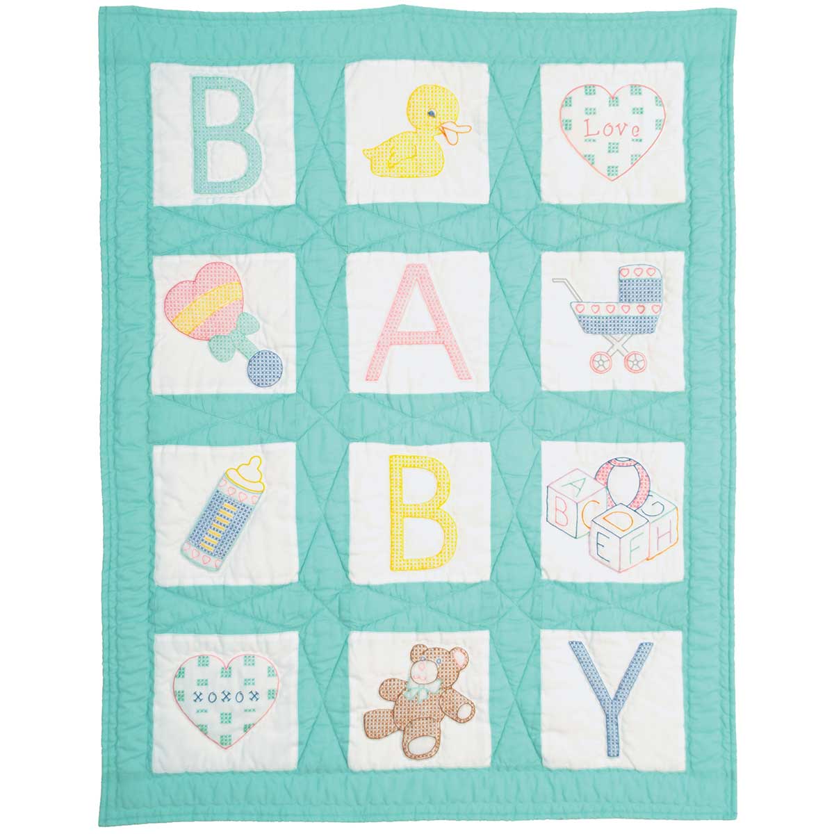 Baby Nursery Quilt Blocks - Embroidery Kit, zoomed in. Select this picture to zoom back out.
