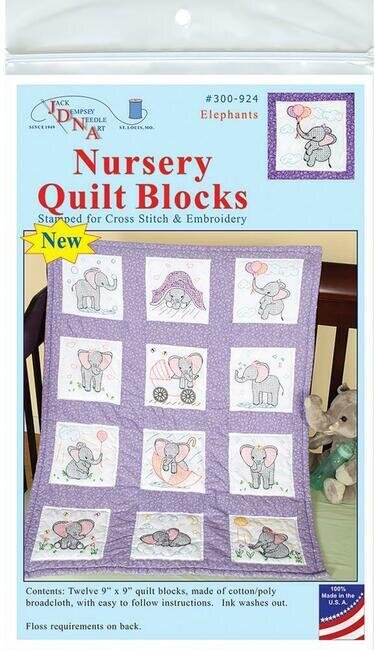 Elephants Nursery Quilt Blocks - Stamped Cross Stitch Kit